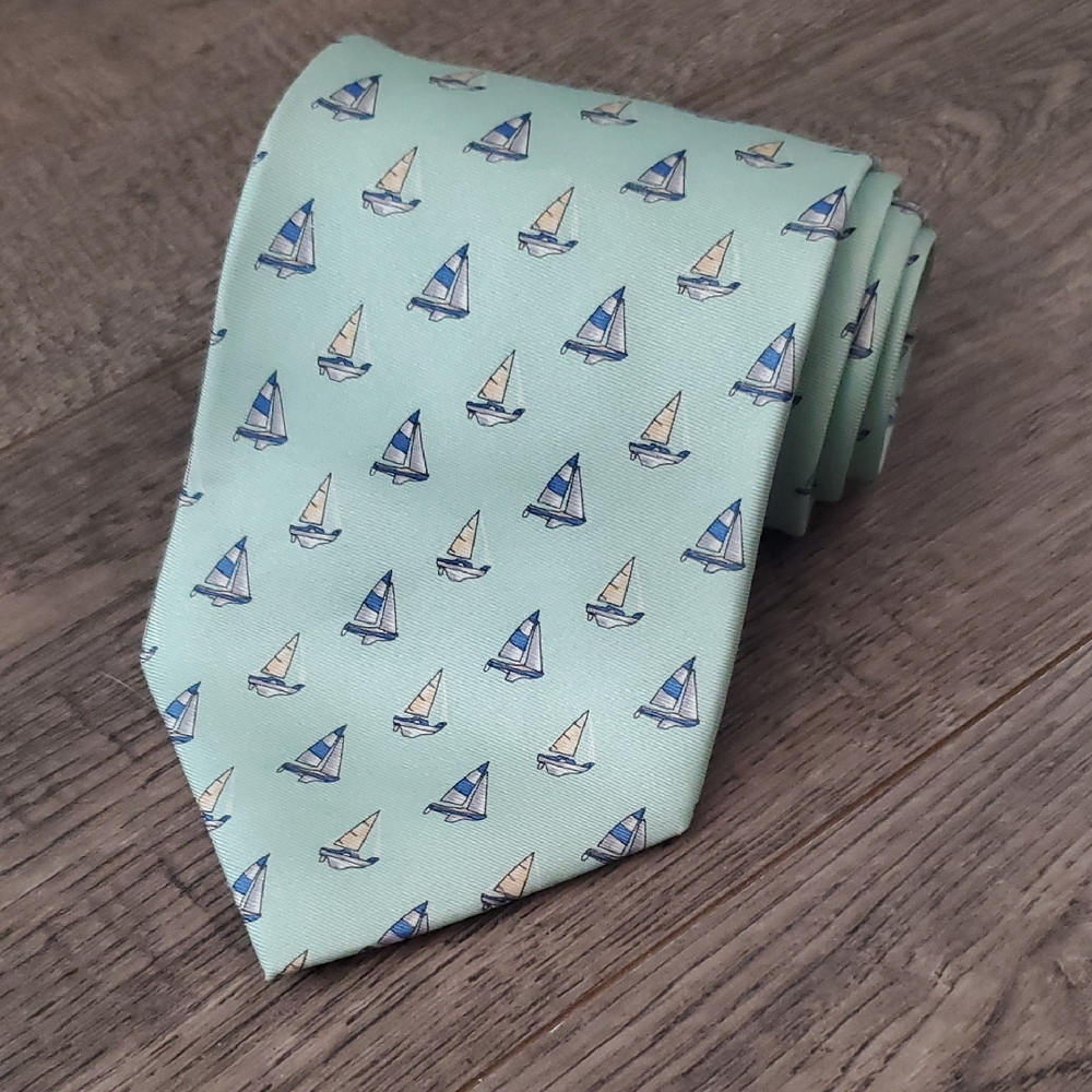 Men's Light Mint Green Sailboat Print Tie